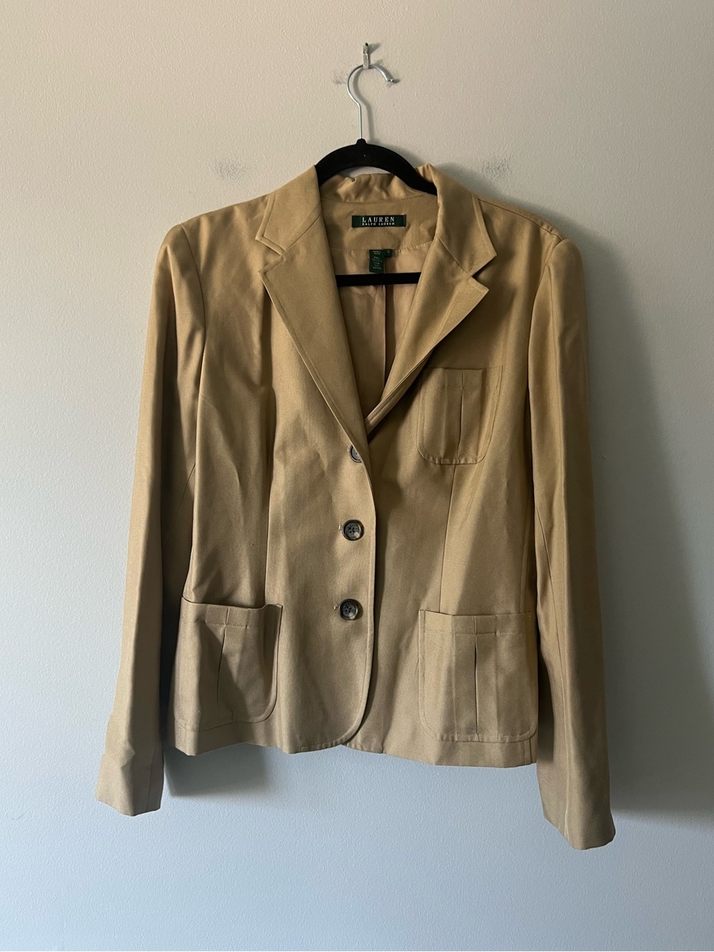 Lauren Ralph Lauren 100% Silk Tan Blazer Jacket Size 10 Career Office Classic